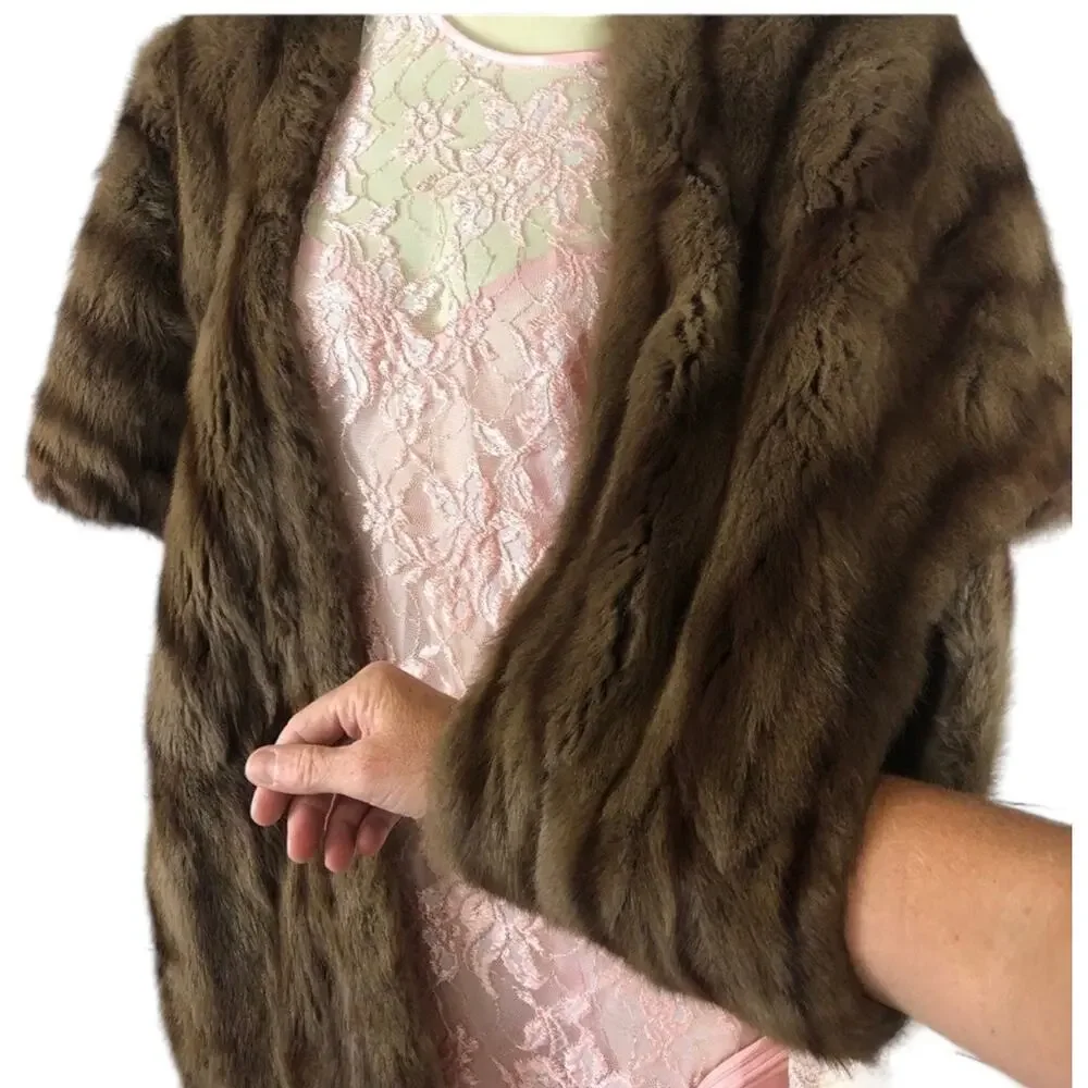 1950s D’Jimas Mink Fur Stole Muff Brown Real Fur Art Deco Evening Wrap